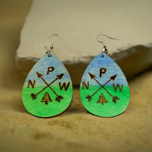 Flechas PNW Pendientes hechos a mano madera quemada y pintada moda lágrima ligera