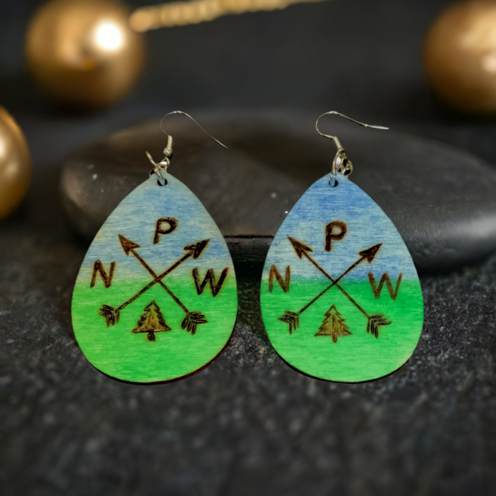 Flechas PNW Pendientes hechos a mano madera quemada y pintada moda lágrima ligera
