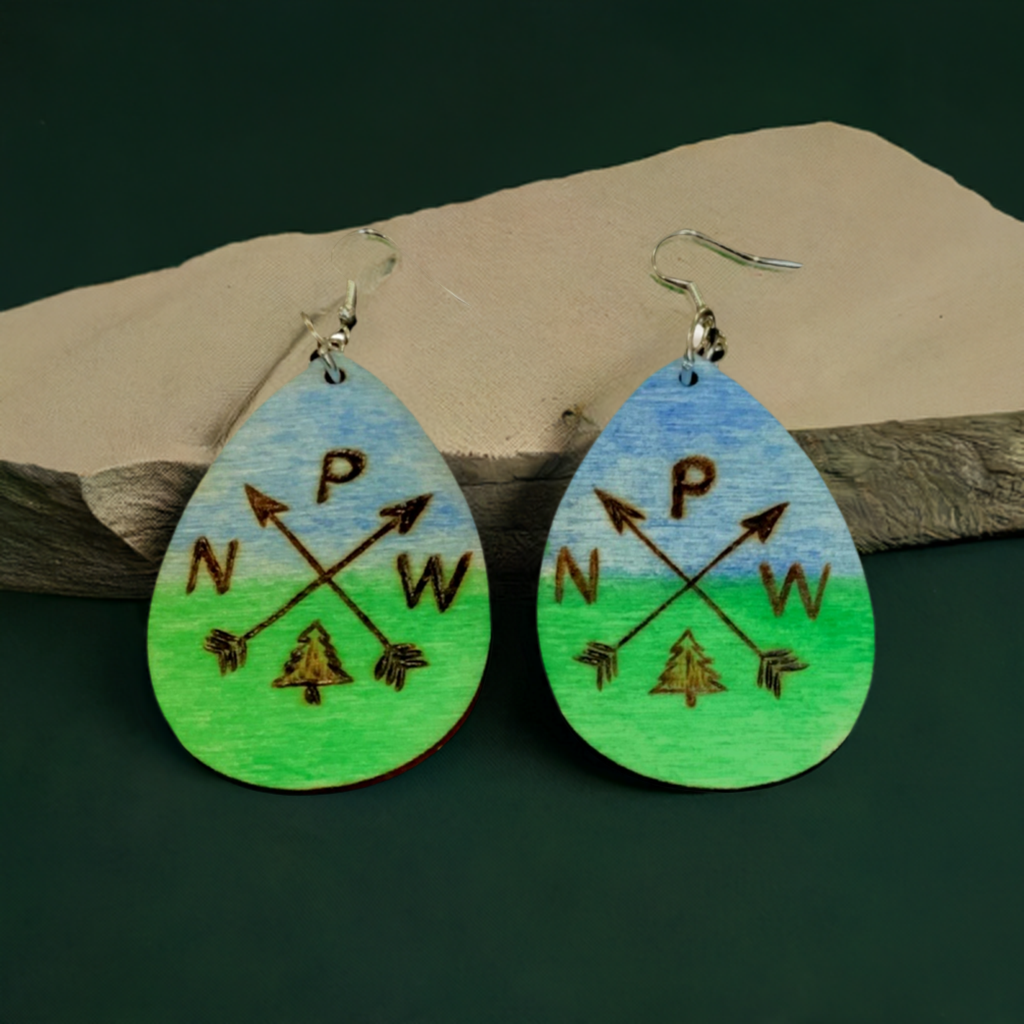Flechas PNW Pendientes hechos a mano madera quemada y pintada moda lágrima ligera
