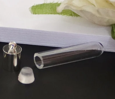 Collar de vial de vidrio largo o llavero escribiendo en joyería única hecha a mano de arroz