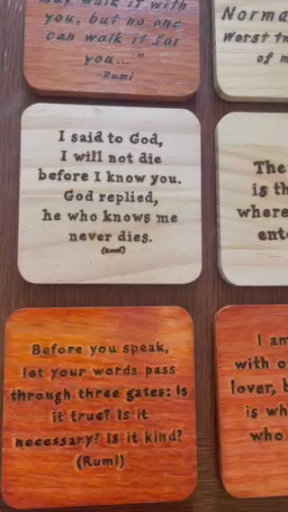 Handmade Square Wood Coasters| Rumi | Thoughtful Quotes