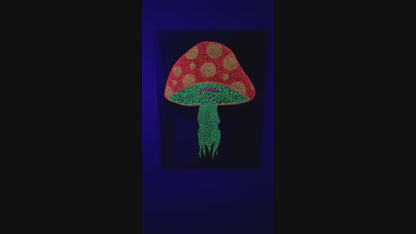 Mushroom Gold Silver Cats Dot Art Handmade Glow Under Blue Lights UV Lights