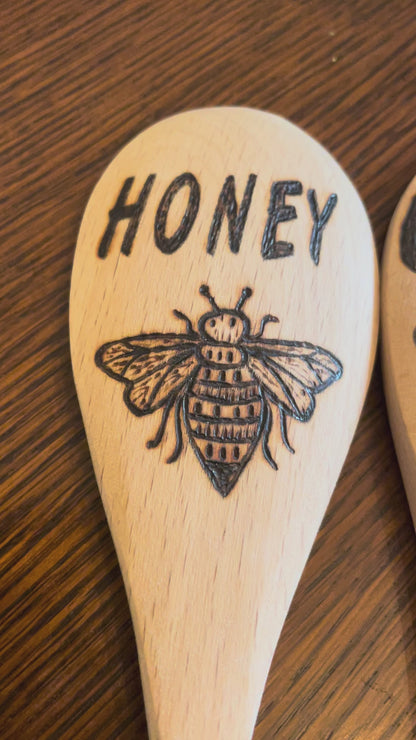 Cooking Spoons| beechwood 14"|Eco-friendly| Honey Bee| Bee Kind| Queen Bee| Designs