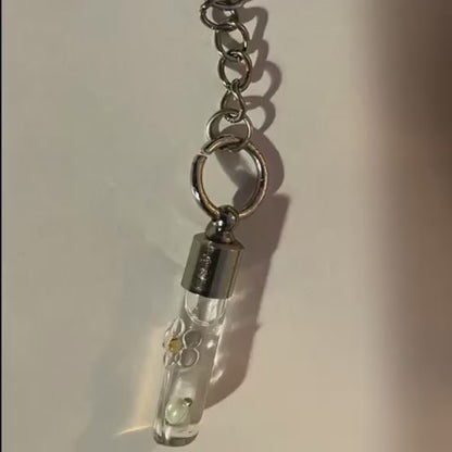 Round Glass Vial Necklace or Keychain Writing on Rice Handmade Jewelry