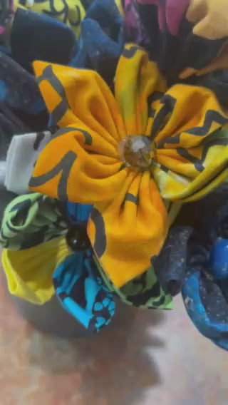 Multicolor Yellow Green Blue Cotton Fabric Handmade Flower