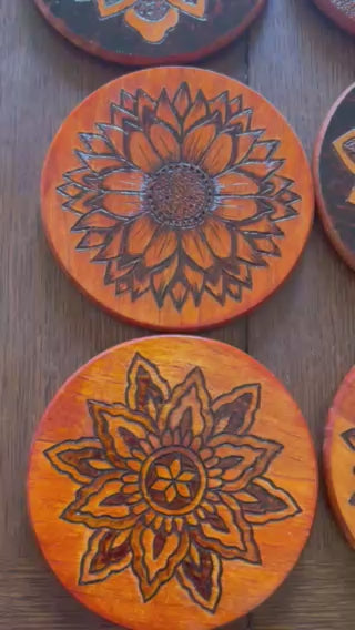Wood Coasters| Wood Burned Mandala Designs| Handmade