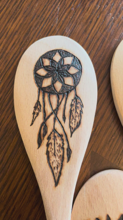 Beechwood 14" Cooking Spoons| Eco-friendly| Flower Designs| Kitchen Decor