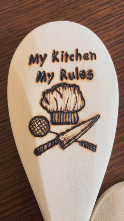 Wooden Cooking Spoons| Rubberwood 14"| Eco-friendly| Quotes| Wood Burned Designs