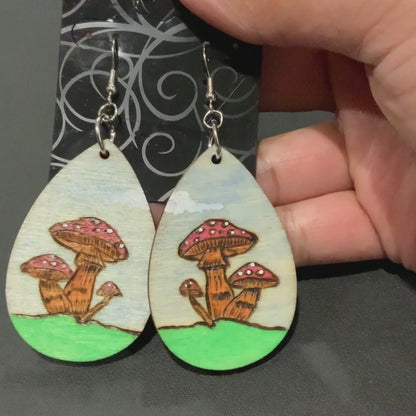Pendientes de setas Madera hecha a mano quemada y pintada Moda Lágrima ligera