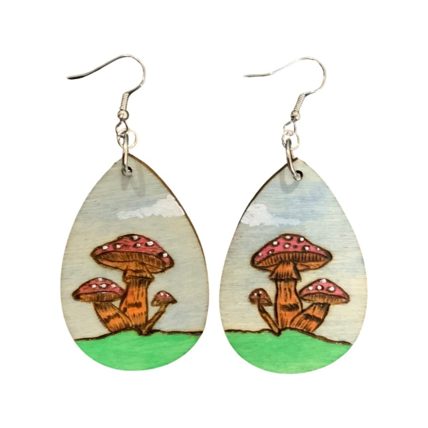 Pendientes de setas Madera hecha a mano quemada y pintada Moda Lágrima ligera