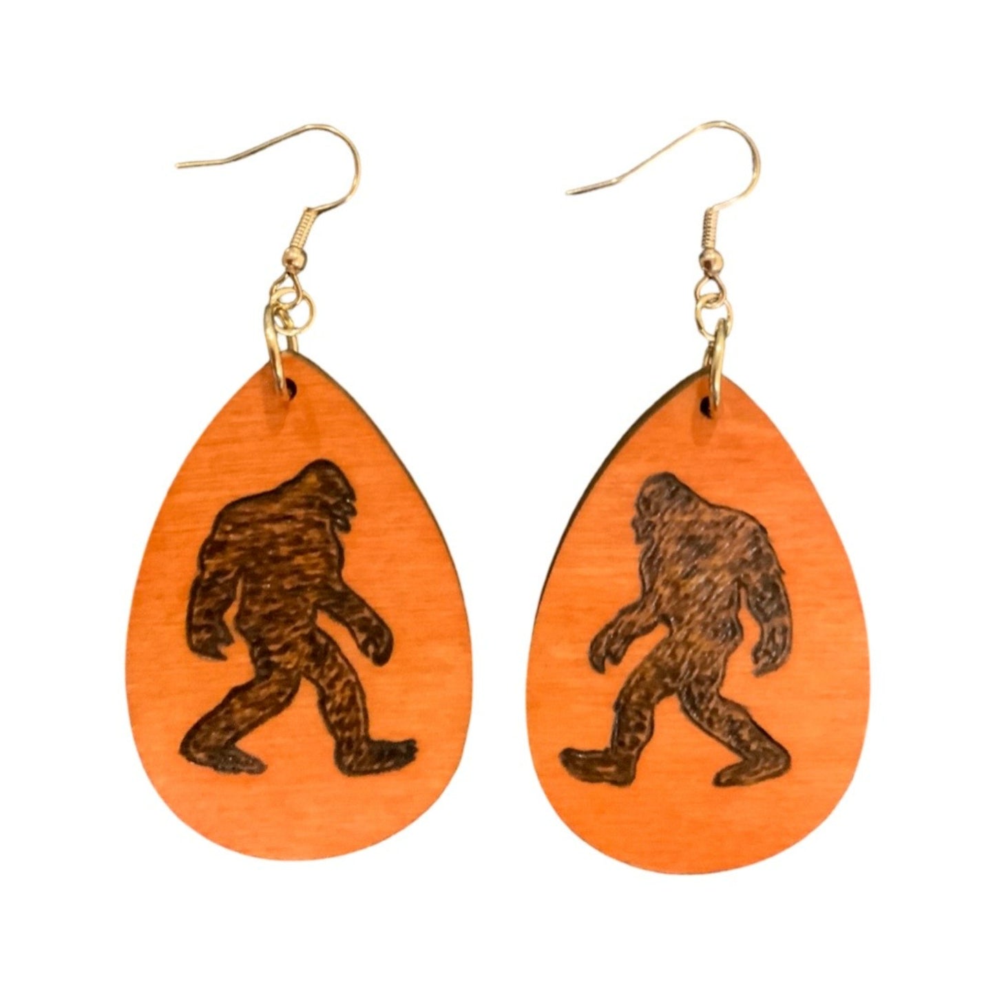 Pendientes Bigfoot Madera hecha a mano Quemada y pintada Moda Lágrima ligera
