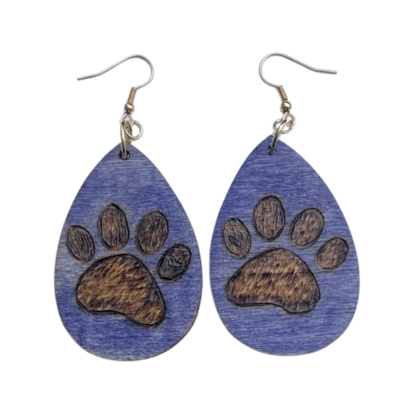 Paws Earrings Handmade Wood Burned and painted Fashion Light Weight Teardrop