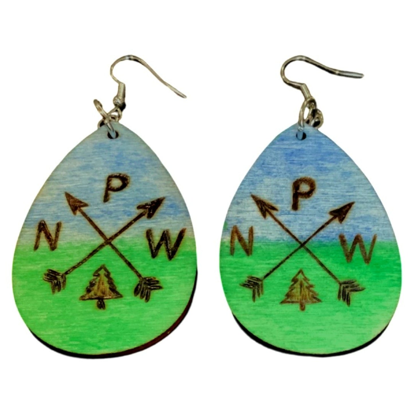 Flechas PNW Pendientes hechos a mano madera quemada y pintada moda lágrima ligera