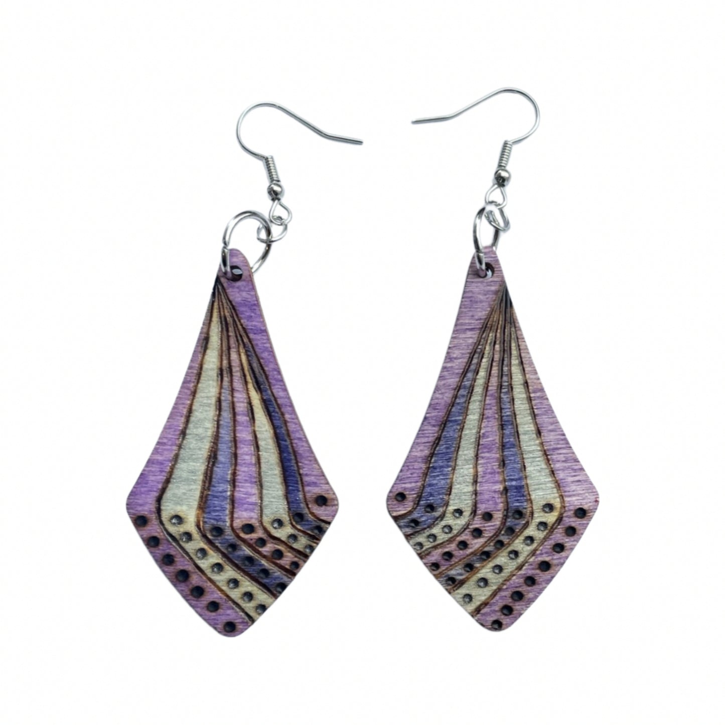 Pendientes de diseño único hechos a mano madera quemada y pintada moda ligera gota de lluvia