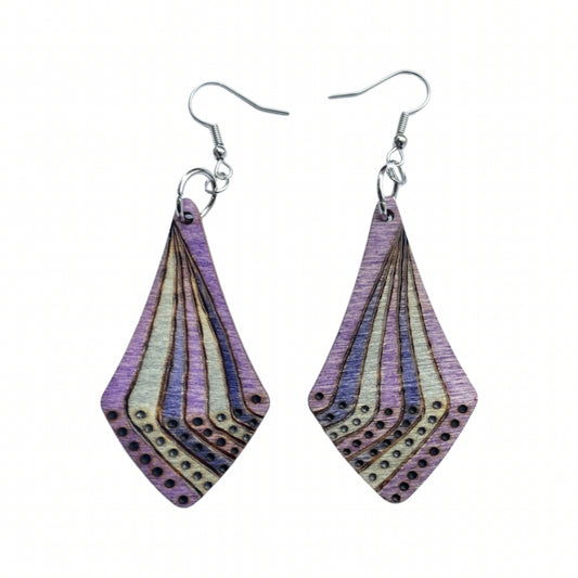 Pendientes de diseño único hechos a mano madera quemada y pintada moda ligera gota de lluvia