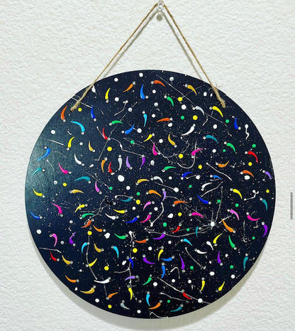 Stars of the Universe Abstract Dot Art on Wooden Plaque - East West Art Creations