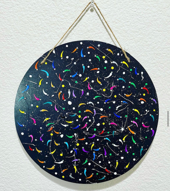 Stars of the Universe Abstract Dot Art on Wooden Plaque - East West Art Creations
