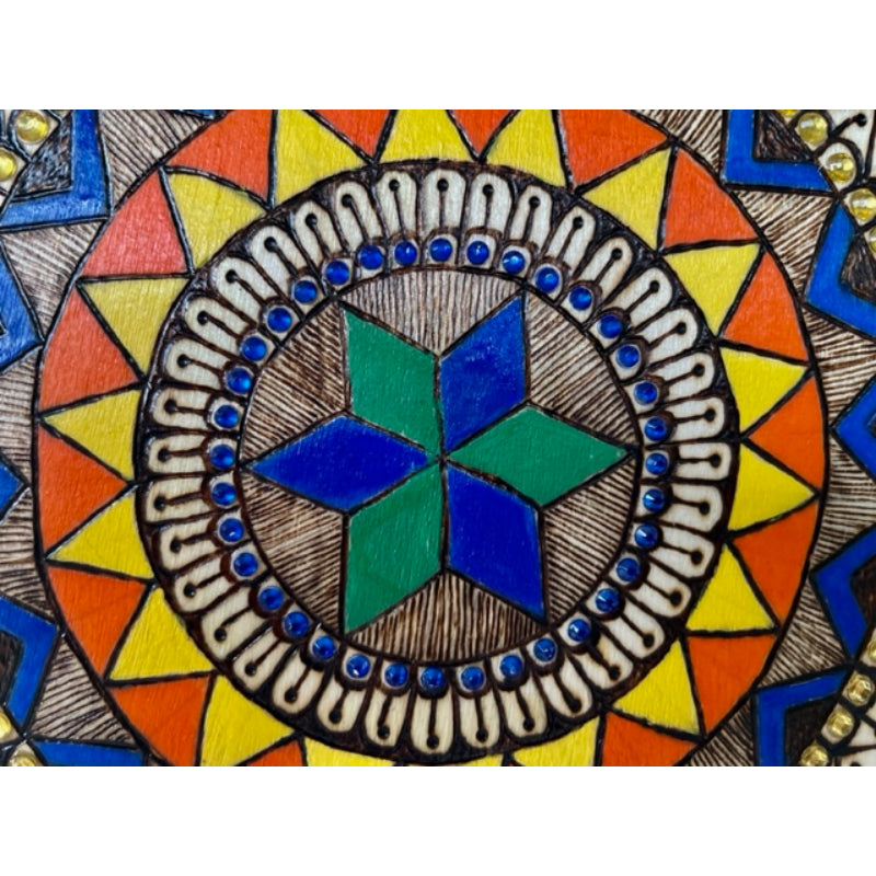 Turkish Mandala Wood Burned and Painted Handmade