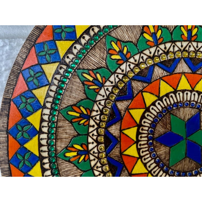 Turkish Mandala Art Wood Burned and Painted by Hand Wall Art