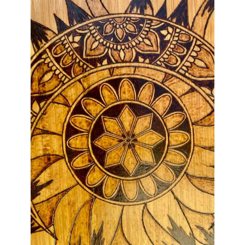 Sun and Moon with Stars Bamboo Cutting Board Wood Burned Art - East West Art Creations