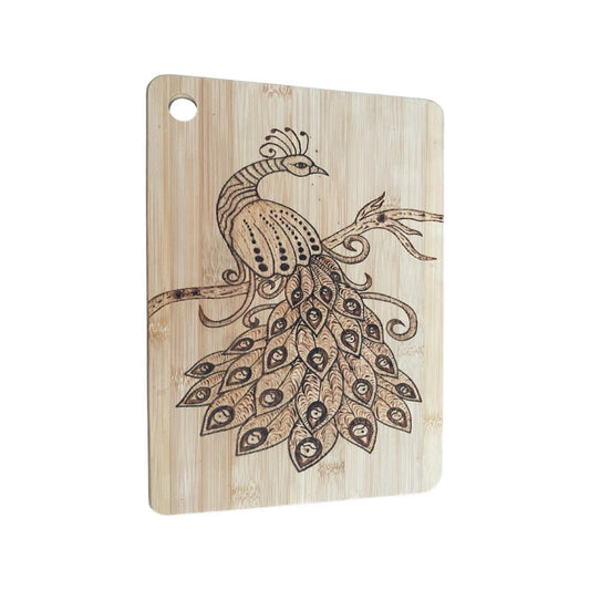 Peacock Cutting Board Wood Burned Kitchen Decor - East West Art Creations
