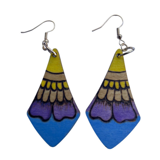Pendientes de diseño floral Madera hecha a mano quemada y pintada Moda Peso ligero