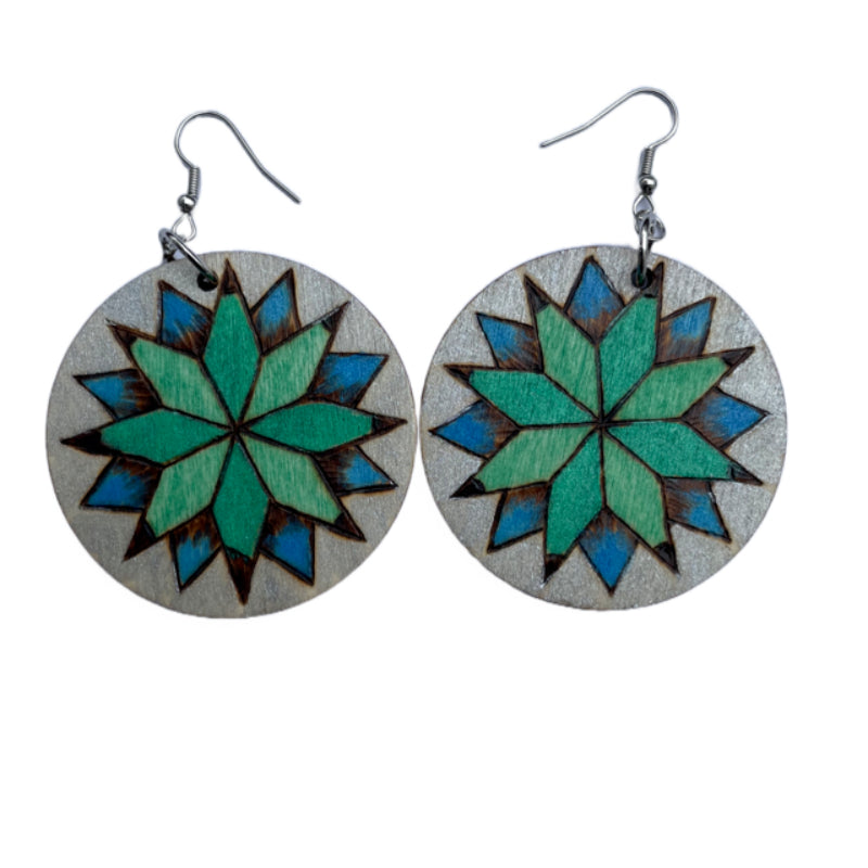 Pendientes de mandala florales hechos a mano madera quemada y pintada moda peso ligero redondo