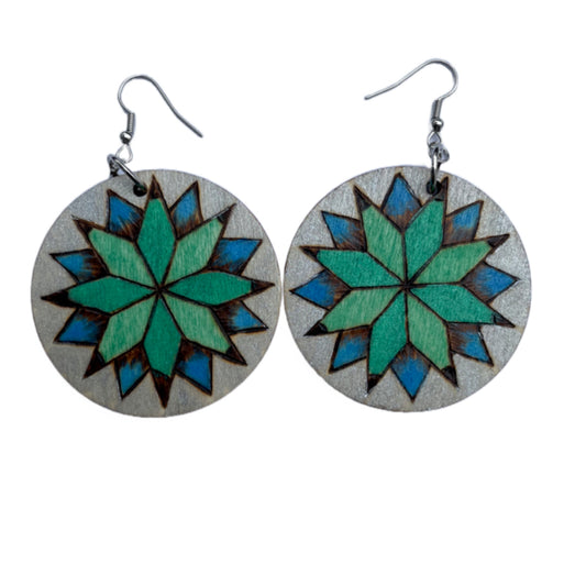 Pendientes de mandala florales hechos a mano madera quemada y pintada moda peso ligero redondo