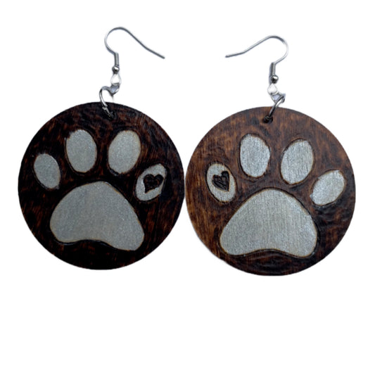 Paws Love Pendientes hechos a mano madera quemada y pintada moda peso ligero redondo