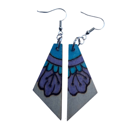 Pendientes florales hechos a mano madera quemada y pintada moda peso ligero