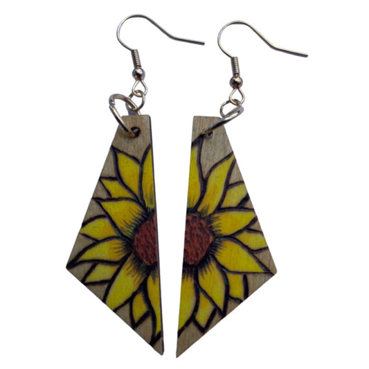 Earrings with Sunflowers Lightweight Triangle Shape