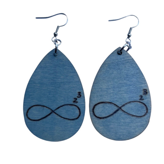 Pendientes de símbolo infinito hechos a mano madera quemada y pintada moda lágrima ligera