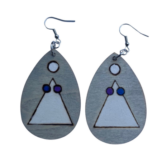Pendientes triangulares hechos a mano madera quemada y pintada moda lágrima ligera