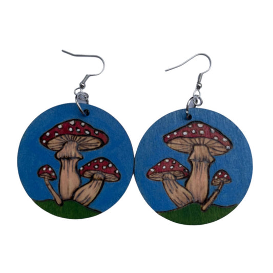 Pendientes de setas hechos a mano madera quemada y pintada moda peso ligero redondo
