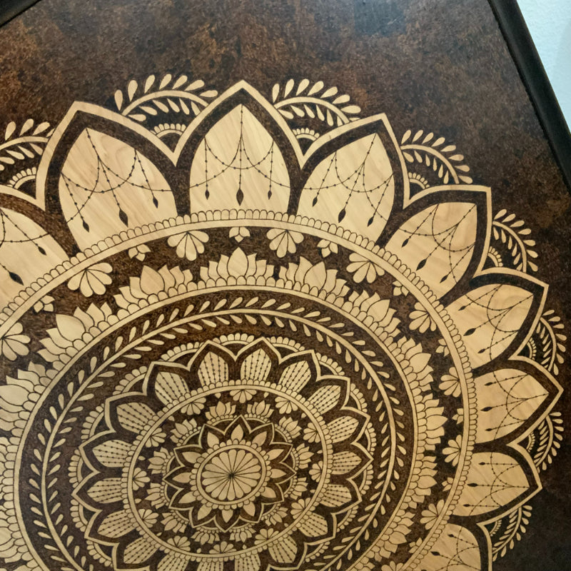 Framed Big Mandala Handmade Wood Burned Art on Birch Plywood - East West Art Creations