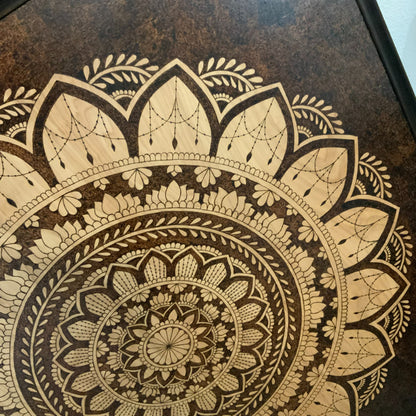 Framed Big Mandala Handmade Wood Burned Art on Birch Plywood - East West Art Creations