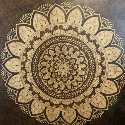 Framed Big Mandala Handmade Wood Burned Art on Birch Plywood - East West Art Creations