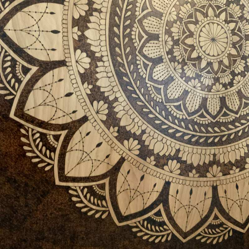 Framed Big Mandala Handmade Wood Burned Art on Birch Plywood - East West Art Creations