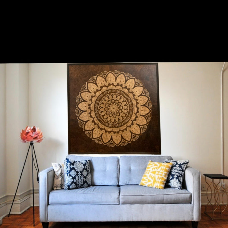 Framed Big Mandala Handmade Wood Burned Art on Birch Plywood - East West Art Creations
