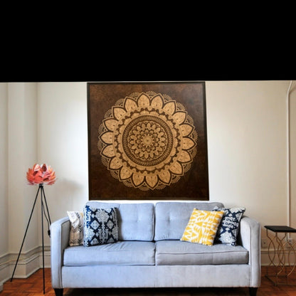 Framed Big Mandala Handmade Wood Burned Art on Birch Plywood - East West Art Creations