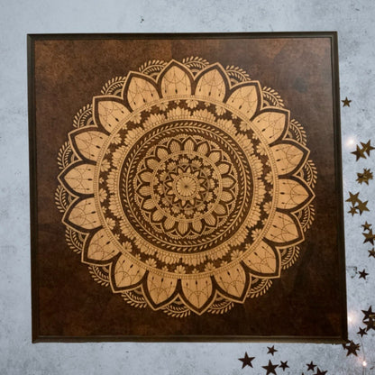 Framed Big Mandala Handmade Wood Burned Art on Birch Plywood - East West Art Creations