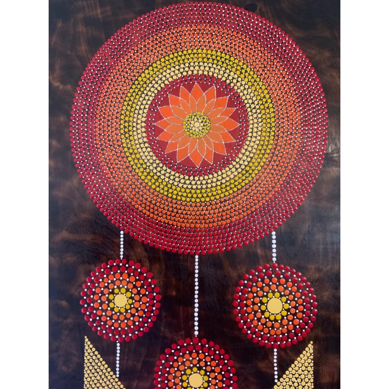 Dream Catcher Dot Art Pintura Madera Quemada Arte de pared hecho a mano