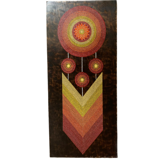 Dream Catcher Dot Art Pintura Madera Quemada Arte de pared hecho a mano