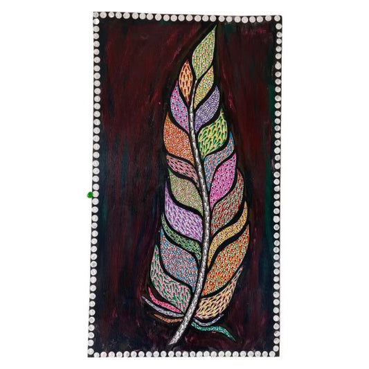 Feather Colorful Intricate Dot Art on Plywood - East West Art Creations