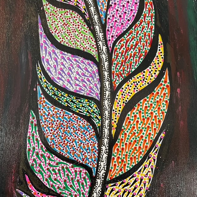 Feather Colorful Intricate Dot Art on Plywood - East West Art Creations