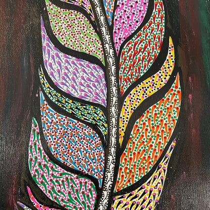 Feather Colorful Intricate Dot Art on Plywood - East West Art Creations