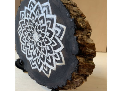 White Mandala with Acrylic Paint Wood Burned Art - East West Art Creations
