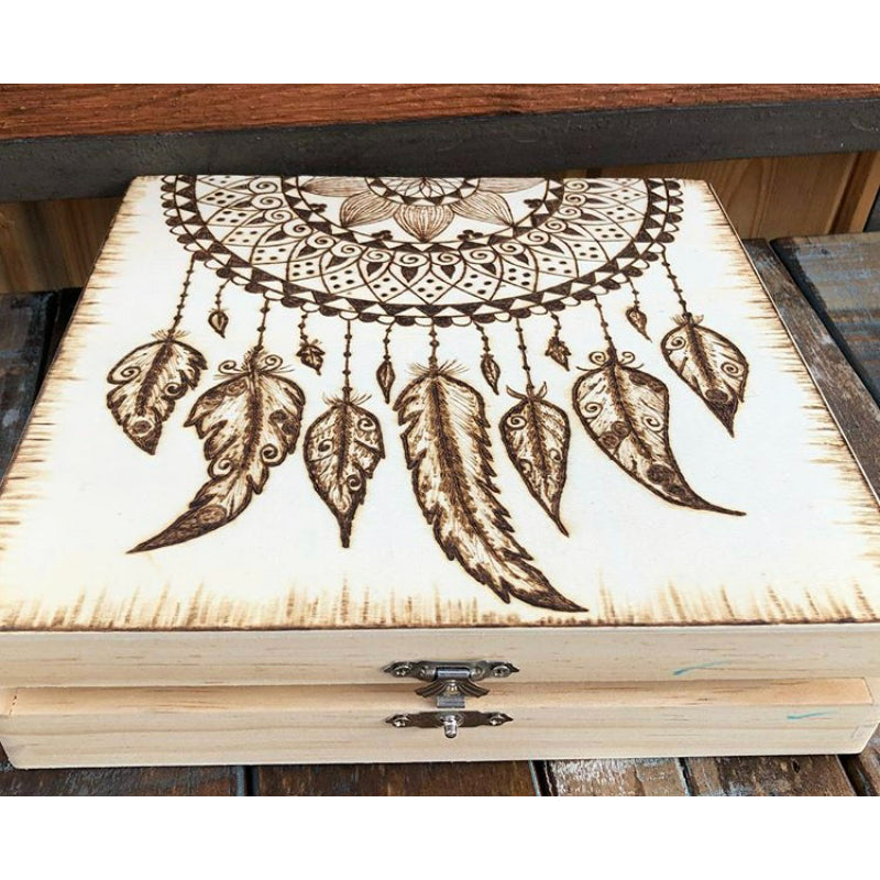 Dream Catcher Keepsake Box Wood Burned Art - East West Art Creations