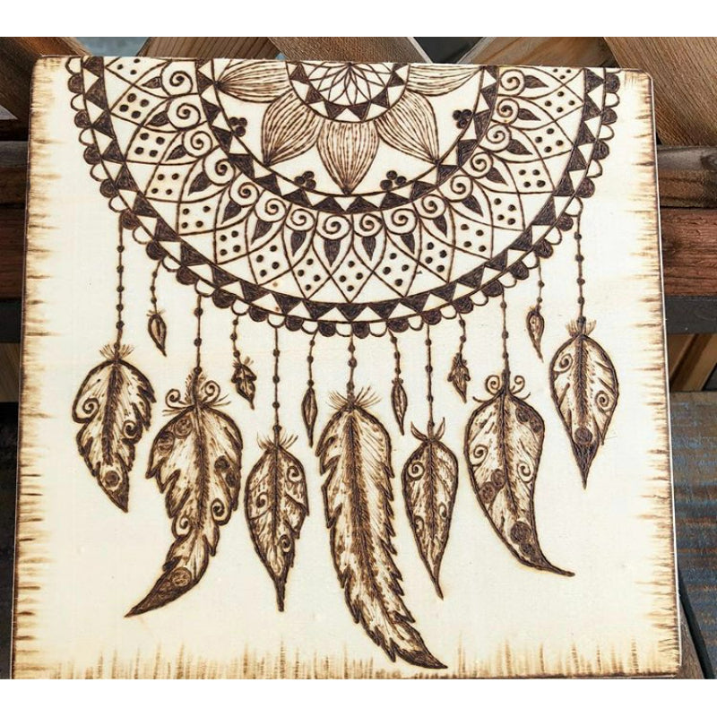 Dream Catcher Keepsake Box Wood Burned Art - East West Art Creations