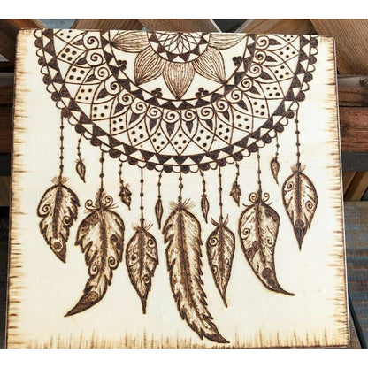 Dream Catcher Keepsake Box Wood Burned Art - East West Art Creations